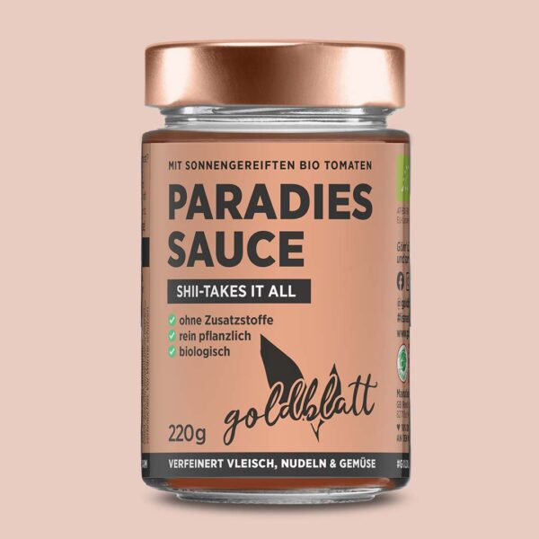 Ein Glas Goldblatt Paradies Sauce mit Deckel